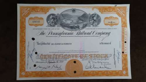 Pennsylvania Railroad Company, Stock Certificate, 1959, 6 Shares