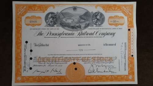 Pennsylvania Railroad Company, Stock Certificate, 1959, 10 Shares