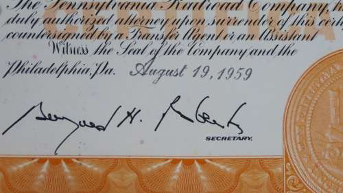 Pennsylvania Railroad Company, Stock Certificate, 1959, 10 Shares