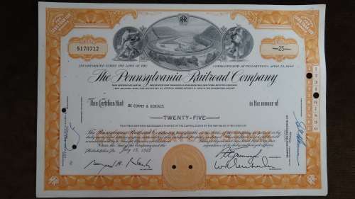 Pennsylvania Railroad Company, Stock Certificate, 1965, 25 Shares