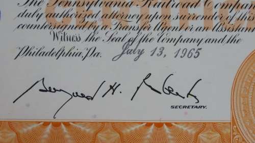Pennsylvania Railroad Company, Stock Certificate, 1965, 25 Shares
