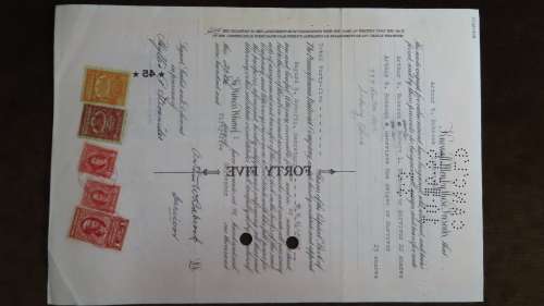 Pennsylvania Railroad Company, Stock Certificate, 1952, 45 Shares with USA Duty Stamps