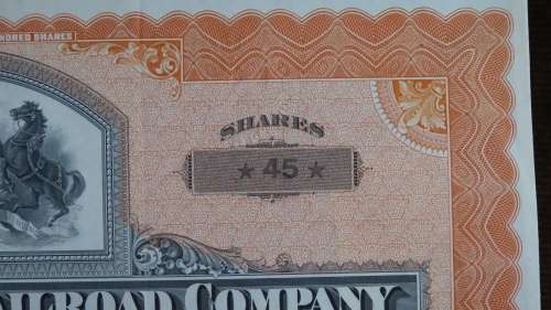 Pennsylvania Railroad Company, Stock Certificate, 1952, 45 Shares with USA Duty Stamps