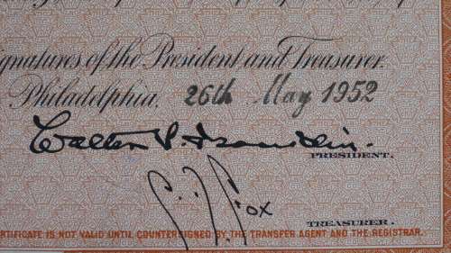 Pennsylvania Railroad Company, Stock Certificate, 1952, 5 Shares