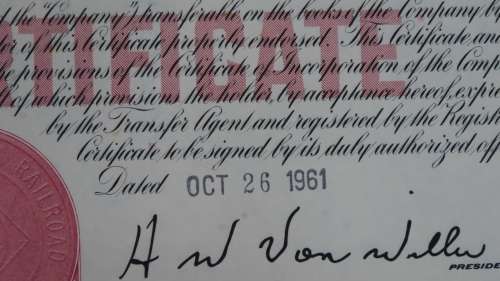 Erie Lackawanna Railroad Company, Stock Certificate, 1961,100 Shares