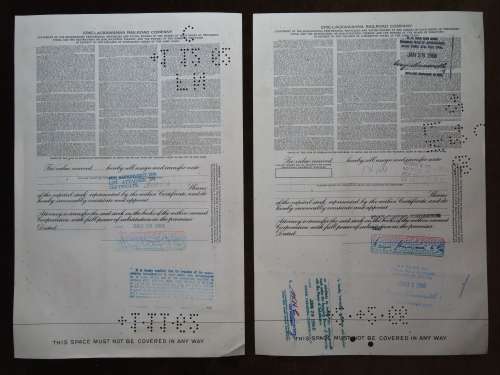 2 x Erie Lackawanna Railroad Company, Stock Certificates, 1961 + 1965