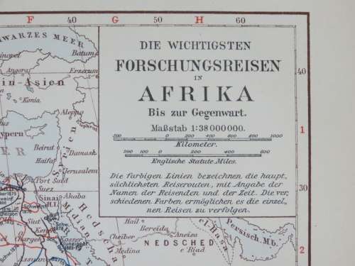 1905 Map of Africa, Excellent condition, Original German Mayer Map Showing Expeditions