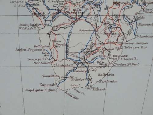 1905 Map of Africa, Excellent condition, Original German Mayer Map Showing Expeditions
