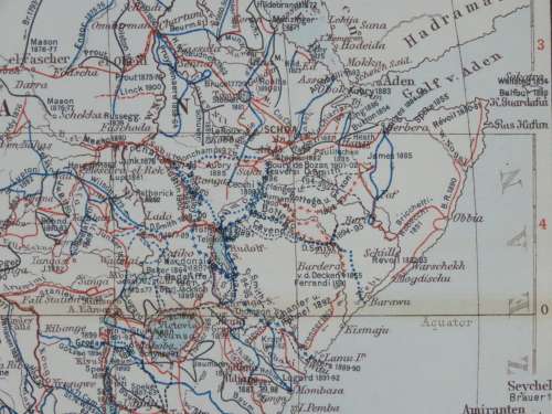1905 Map of Africa, Excellent condition, Original German Mayer Map Showing Expeditions