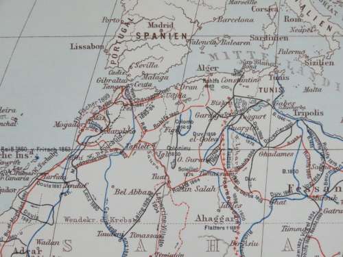 1905 Map of Africa, Excellent condition, Original German Mayer Map Showing Expeditions