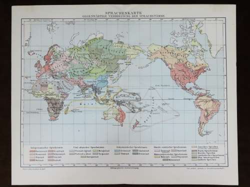 1905 Map of The World by Language Spoken, Excellent condition, Original German Mayer Map
