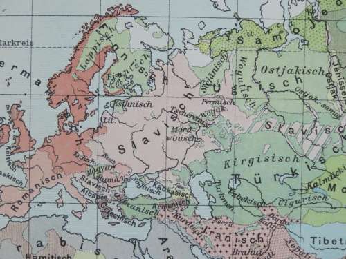 1905 Map of The World by Language Spoken, Excellent condition, Original German Mayer Map