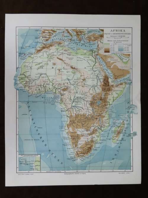 1905 Physical Map of Africa, Excellent condition, Original German Mayer Map