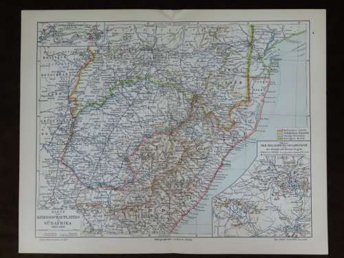 1905 Map of South Africa Anglo-Boer War, Siege of Ladysmith, Original German Mayer Map