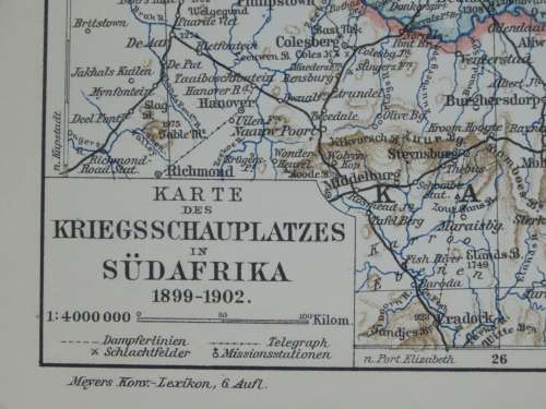 1905 Map of South Africa Anglo-Boer War, Siege of Ladysmith, Original German Mayer Map