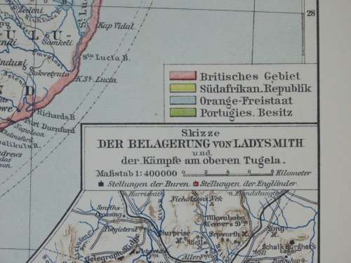1905 Map of South Africa Anglo-Boer War, Siege of Ladysmith, Original German Mayer Map