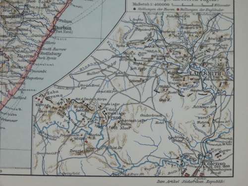 1905 Map of South Africa Anglo-Boer War, Siege of Ladysmith, Original German Mayer Map