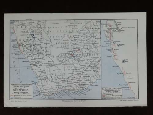 1905 Map of South African Diamond Fields, Excellent Condition, Original German Mayer Map