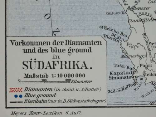1905 Map of South African Diamond Fields, Excellent Condition, Original German Mayer Map