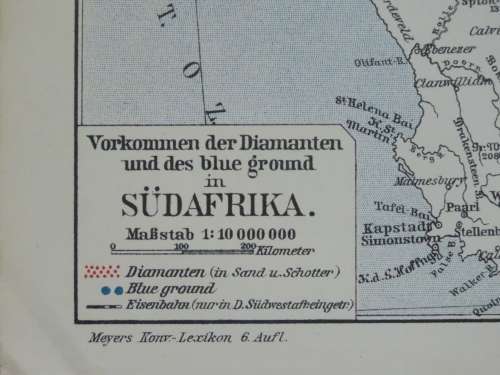 1905 Map of South African Diamond Fields, Excellent Condition, Original German Mayer Map
