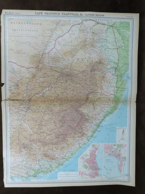 1922 Map of South Africa - Eastern Section, fair Condition, Original Bartholomew Map