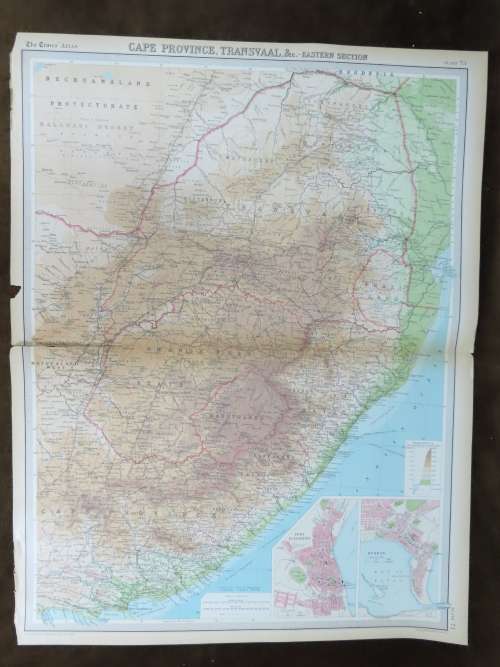 1922 Map of South Africa - Eastern Section, fair Condition, Original Bartholomew Map
