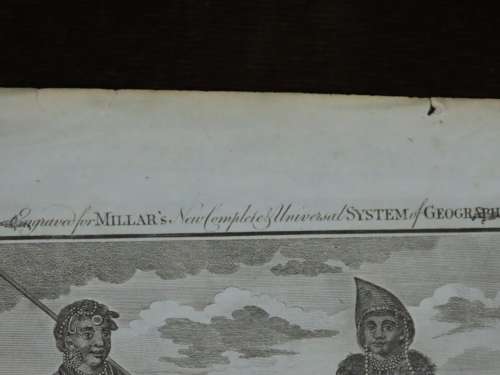 1782 Original Antique Print of Cape of Good Hope w/ Table Mountain and Khoisan Man and Woman