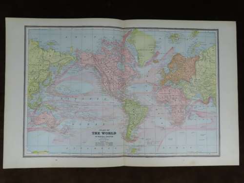 1888 Chart of The World, Excellent condition, Original Cram Map