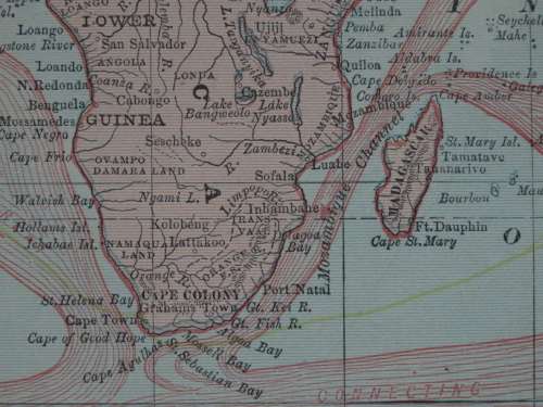 1884 Chart of The World, Excellent condition, Original Cram Map