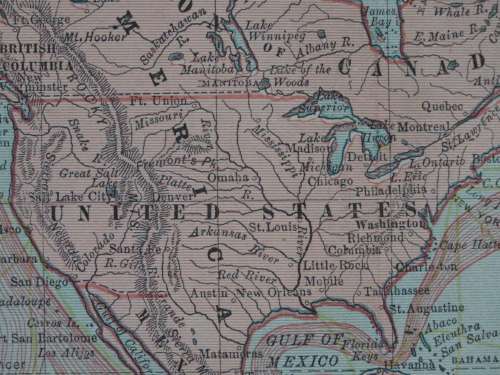 1884 Chart of The World, Excellent condition, Original Cram Map