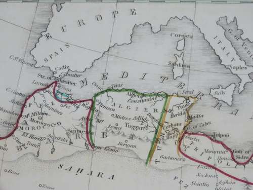 1838 Map of Northern Africa, Excellent condition, Original Bradford Map