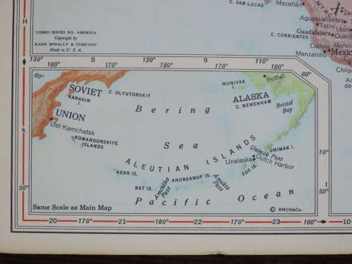 1961 Map of North America, Excellent condition, Original McNally Map, Canada USA Mexico Greenland