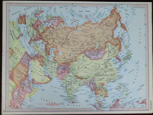 1961 Map of Eurasia USSR and Australia, Excellent condition, Original McNally Map