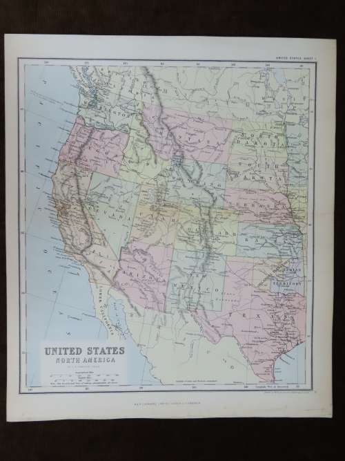 1892 Map of The United States of America USA, Excellent condition, Original Chambers Map
