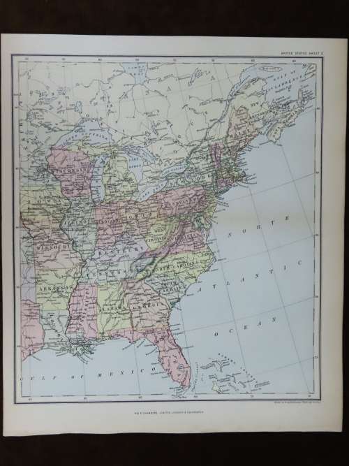1892 Map of The United States of America USA, Excellent condition, Original Chambers Map