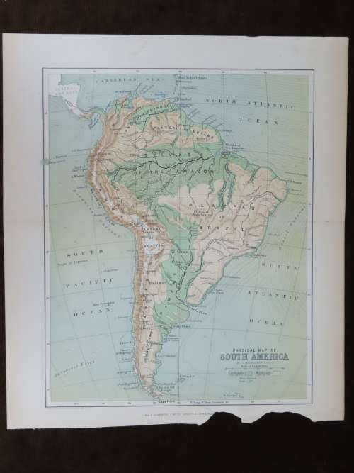 1892 Map of South America, Good condition, Original Chambers Map