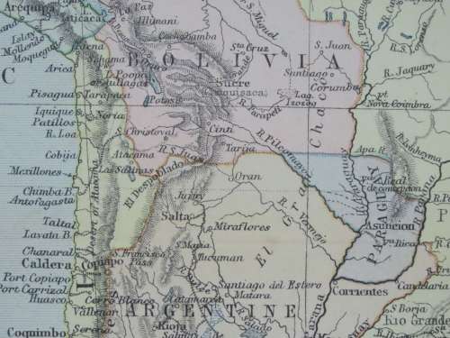 1892 Map of South America, Good condition, Original Chambers Map