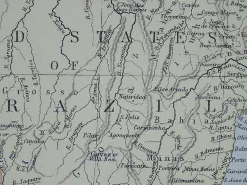 1892 Map of South America, Good condition, Original Chambers Map