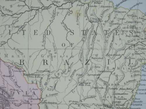 1892 Map of South America, Good condition, Original Chambers Map