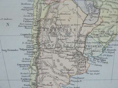 1892 Map of South America, Good condition, Original Chambers Map