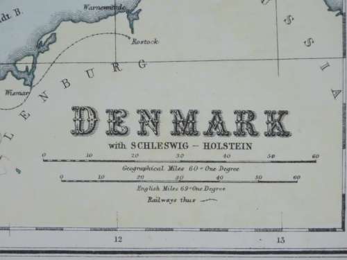 1892 Map of Denmark, Excellent condition, Original Chambers Map