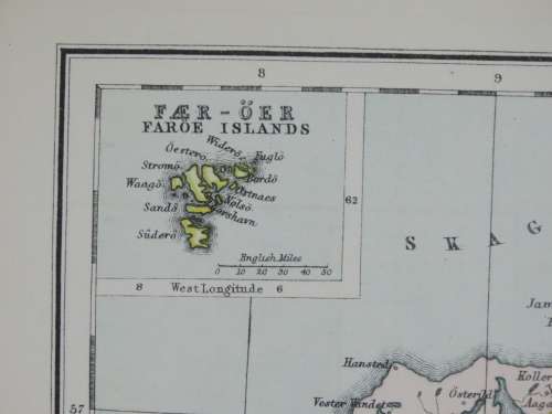 1892 Map of Denmark, Excellent condition, Original Chambers Map