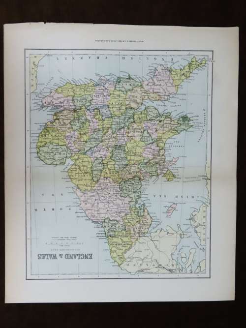 1892 Map of England and Wales, Excellent condition, Original Chambers Map