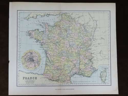 1892 Map of France, Excellent condition, Original Chambers Map