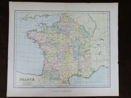 1892 Map of France, Excellent condition, Original Chambers Map