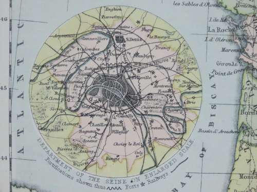 1892 Map of France, Excellent condition, Original Chambers Map