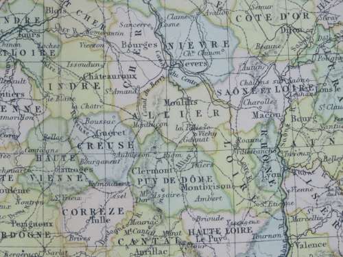 1892 Map of France, Excellent condition, Original Chambers Map