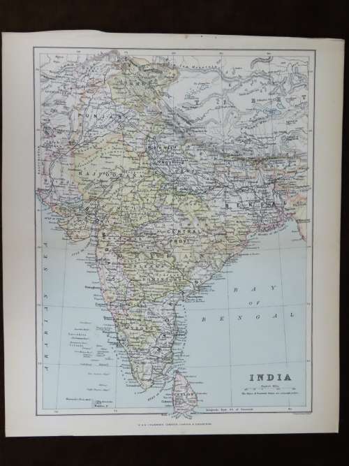 1892 Map of India, Excellent condition, Original Chambers Map