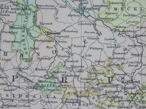 1892 Map of Germany, Excellent condition, Original Chambers Map