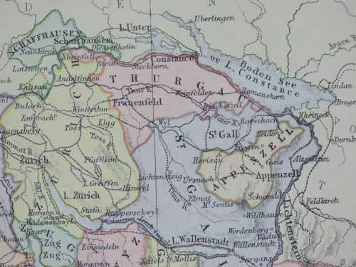 1892 Map of Switzerland, Excellent condition, Original Chambers Map